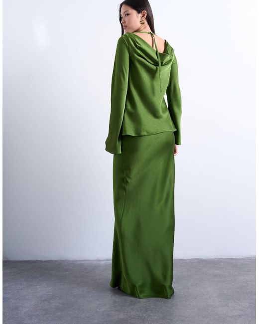 Jupe longue coupée en biais TOPSHOP en coloris Green