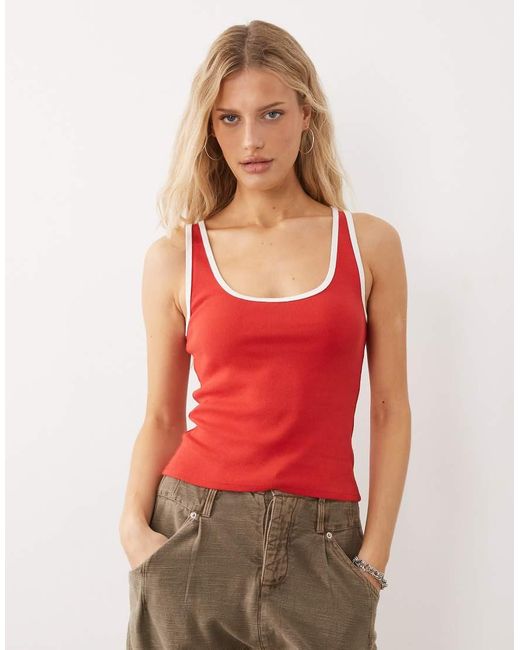 Free People Red Moxie Contrast Tank Top