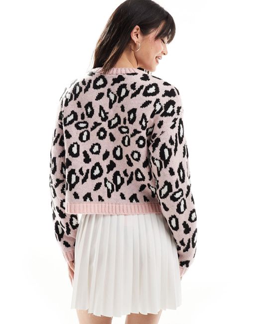 Gilet en maille avec détail ruban et motif léopard Miss Selfridge en coloris Pink