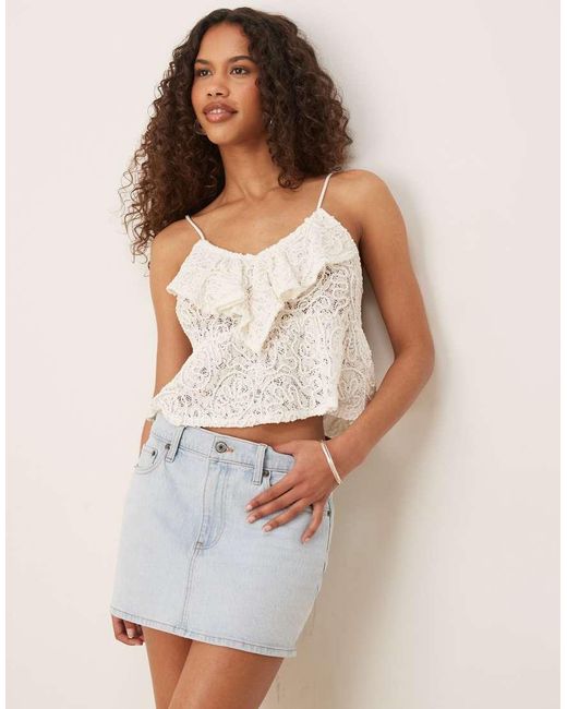 ASOS White Textured Lace Frill Detail Tie Back Cami Top