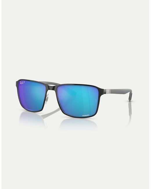 Ray-Ban Blue Rb3721Ch Chromance Square Polarised Sunglasses With Mirrored Lens