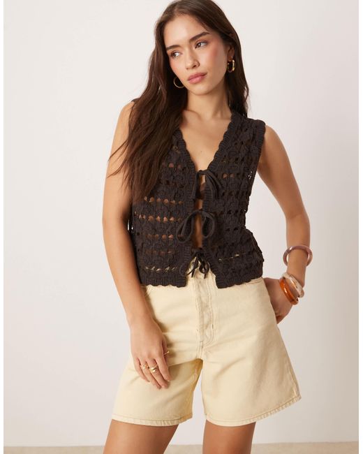 ASOS Natural Open Stitch Tie Front Knitted Waistcoat