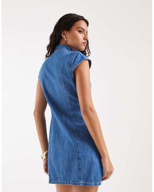 ASOS Blue Mandarin Collar Denim Mini Dress