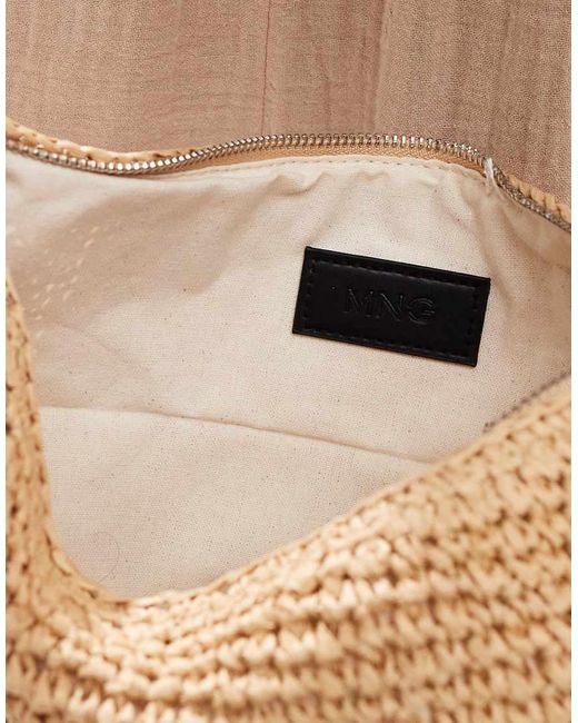 Mango Natural Crochet Leather Handle Shoulder Bag