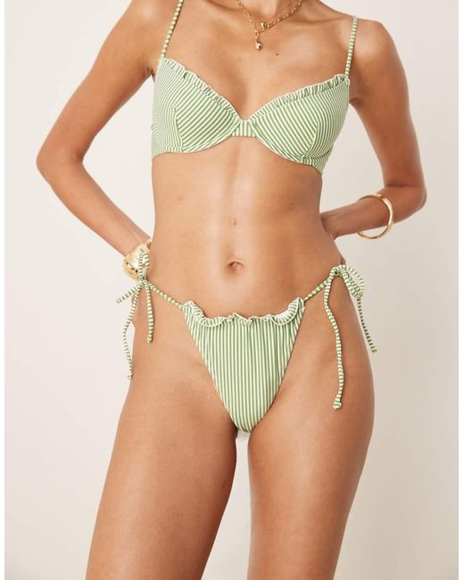 ASOS Green Anna Seersucker Tie Side Bikini Bottoms