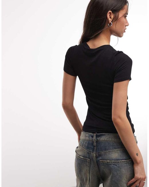 Weekday Black Rib Henley T-shirt