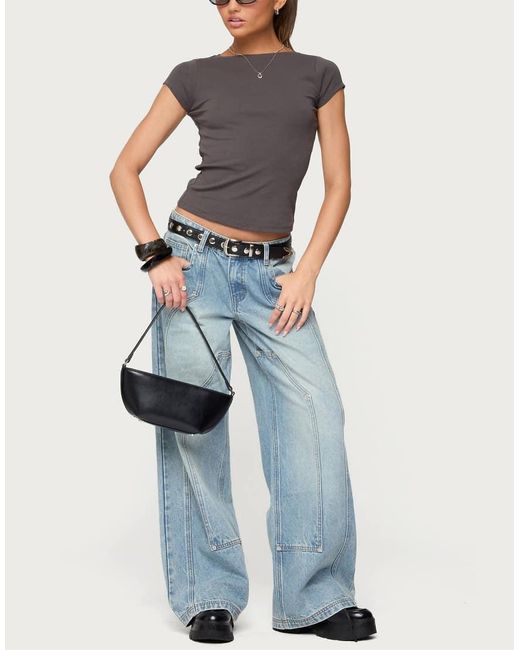 Edikted Blue Dema Western Low Rise Jeans