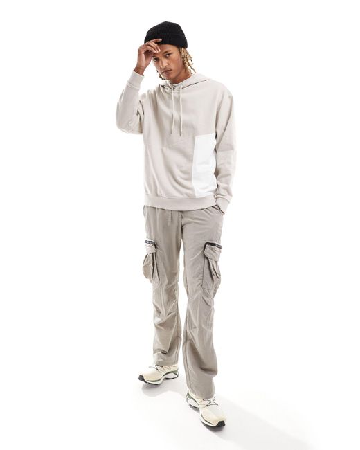 Sweat à capuche oversize avec poche en nylon - beige ASOS pour homme en coloris White