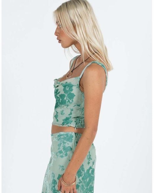 Princess Polly Green Devore Velvet Cowl Neck Top Co-ord