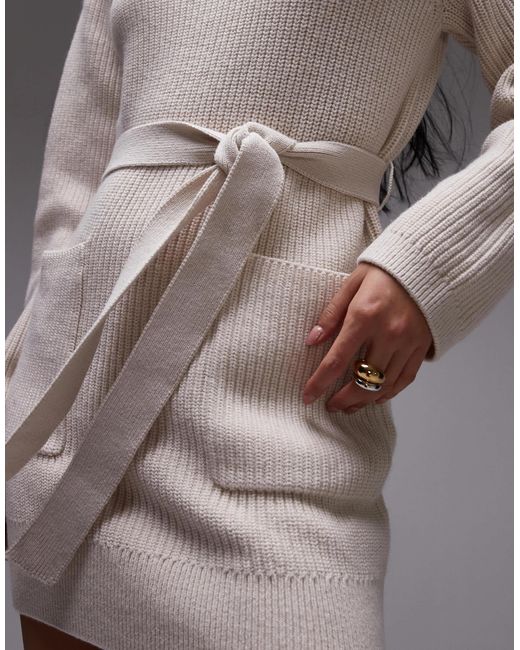 Robe côtelée courte en coton et laine mélangés avec taille nouée - crème & Other Stories en coloris Brown