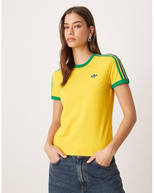 Adidas Originals Yellow 3 Stripes Slim Tee