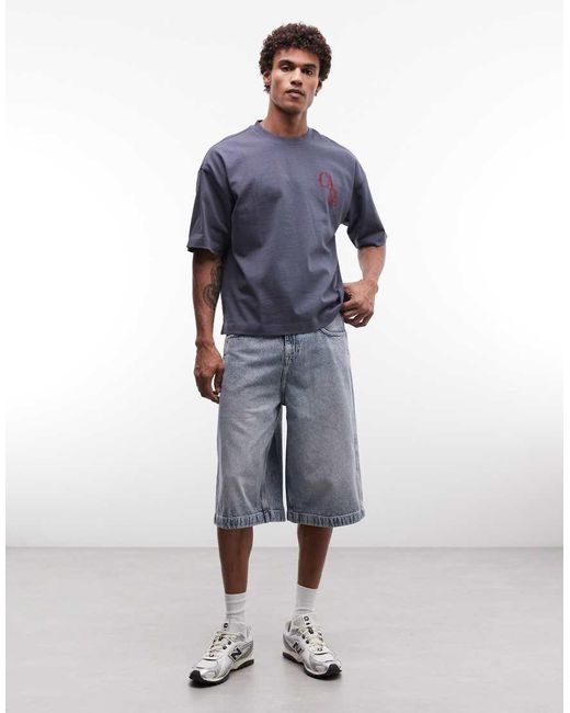 ASOS Blue Super Heavyweight Oversized T-Shirt With Chest Embroidery for men