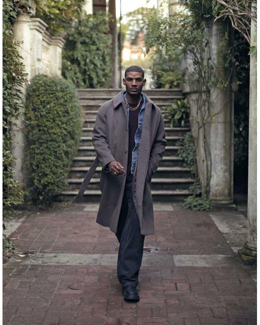 Chaquetón Tres Cuartos Marrón Extragrande Con Cinturón De -Beis Neutro Topman de hombre de color Green