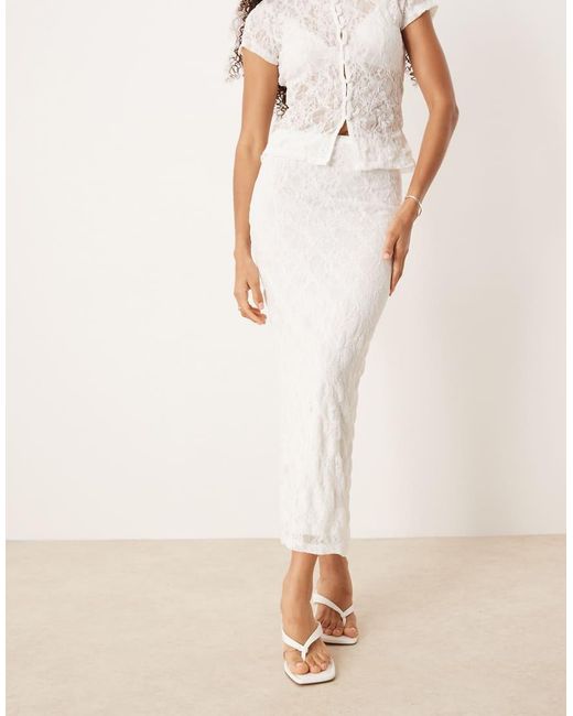 ASOS Midi Rok Van Doorschijnend Kant Met Textuur in het Natural