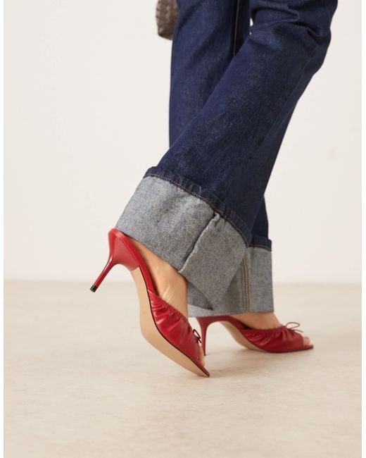 Mango Blue Bow Detail Heeled Slingback Sandal