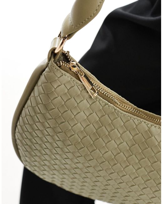 Glamorous Natural Woven Detail Crescent Shoulder Bag