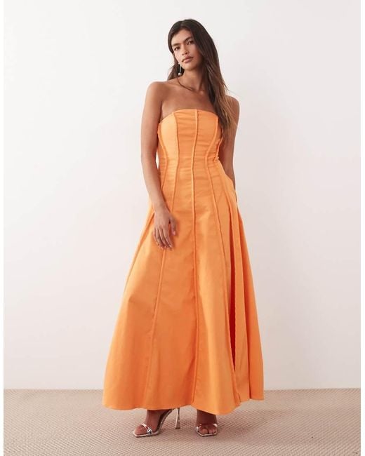 ARRANGE Orange Heavyweight Cotton Seam Detailing Strapless Maxi Dress
