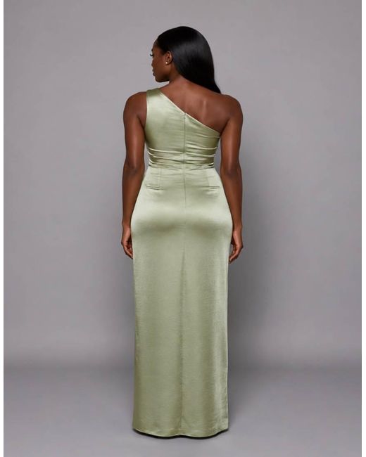 Vesper Brown One Shoulder Satin Maxi Dress