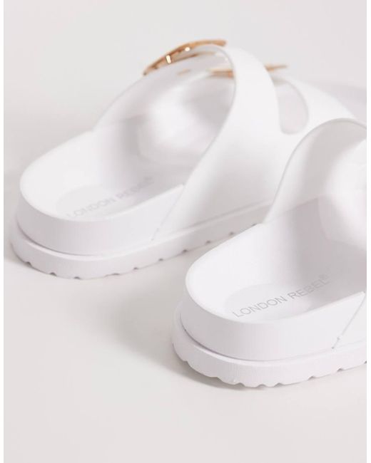 London Rebel White Astra Double Buckle Sandals