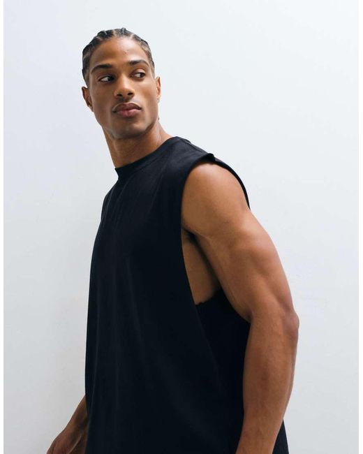 4505 Blue Quick Dry Cotton Raw Hem Cut Off Training Tank for men