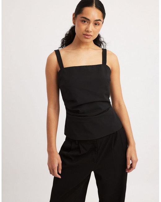 NA-KD Black Ruched Tailored Cami Top