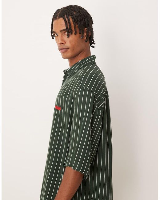Camicia Oversize Scuro A Righe Con Ricamo Sul Petto di ASOS in Green da Uomo