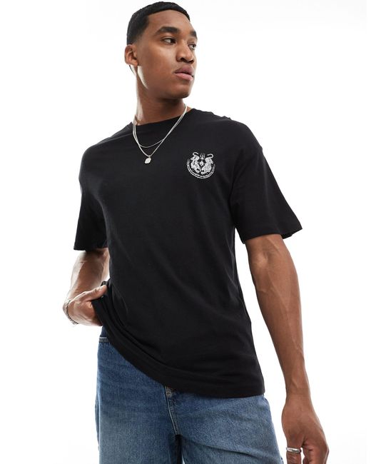 Jack & Jones Black Oversized T-shirt With Tiger Back Print for men