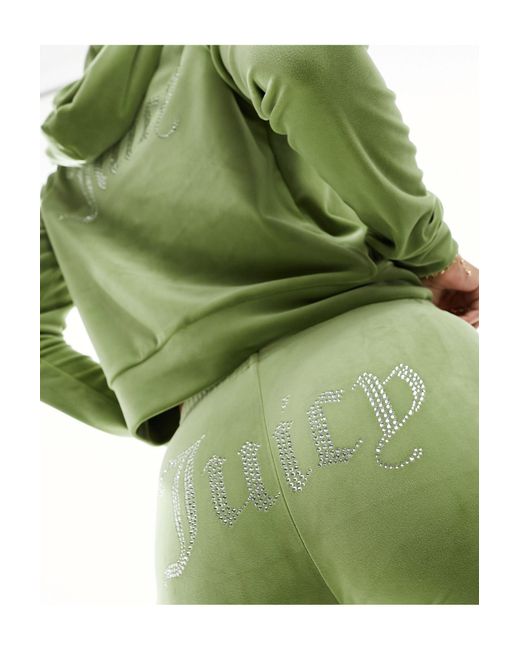 Juicy Couture Green Diamante Velour Tracksuit Bottoms Co-ord