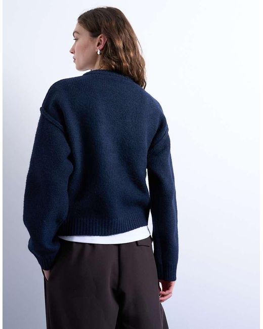 TOPSHOP Blue Knit Boxy Wide Sleeve Mid Crew Sweater