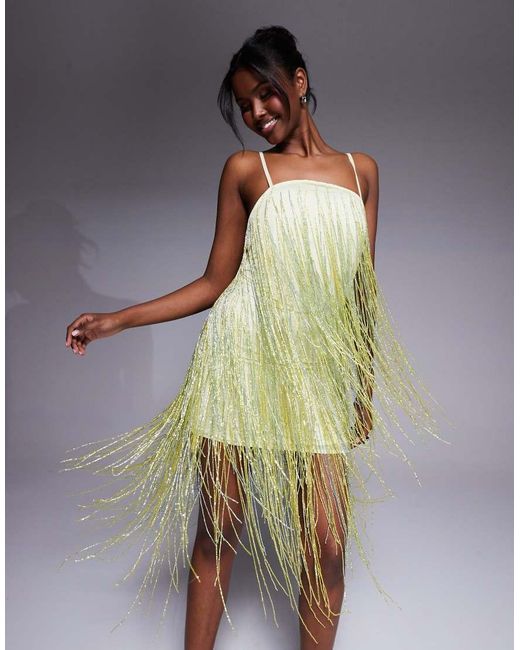 ASOS Yellow Beaded Fringe Mini Cami Dress