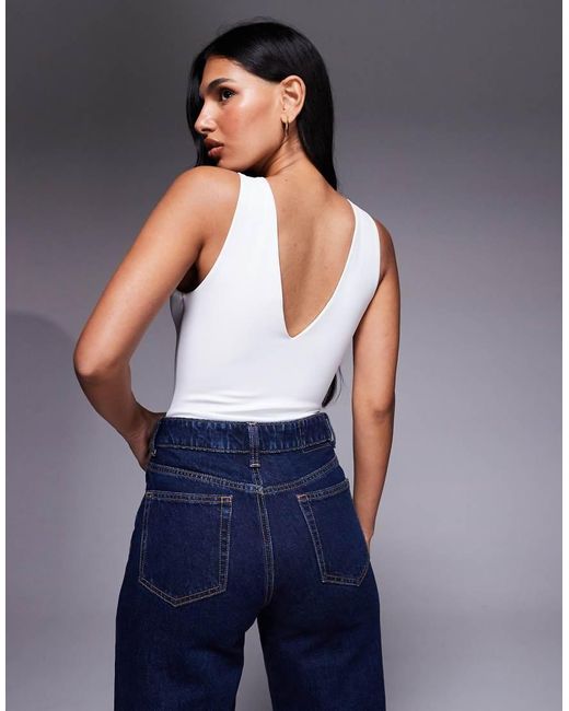 GOOD AMERICAN Blue Sculpting V Neck Bodysuit