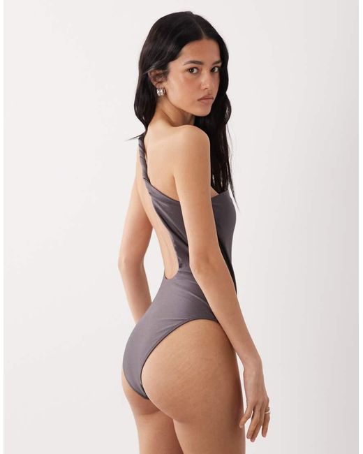 Mango Gray Twist Detail One Shoulder Swimsuit
