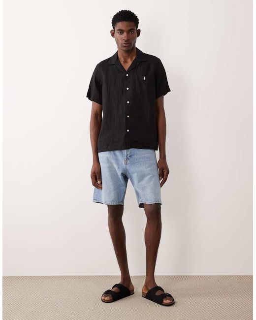 Polo Ralph Lauren Black Icon Logo Short Sleeve Linen Shirt for men