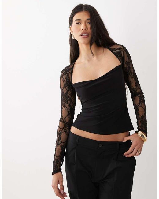 ASOS Black Lace Sweetheart Long Sleeve Top