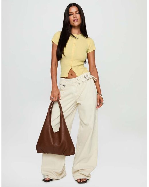 Princess Polly Yellow Suzu Fine Rib Button Through Top