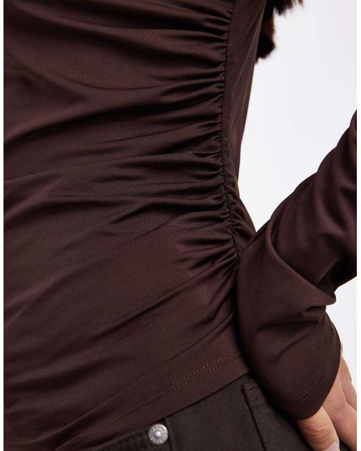 ASOS Purple Drape Slash Neck Long Sleeve Top