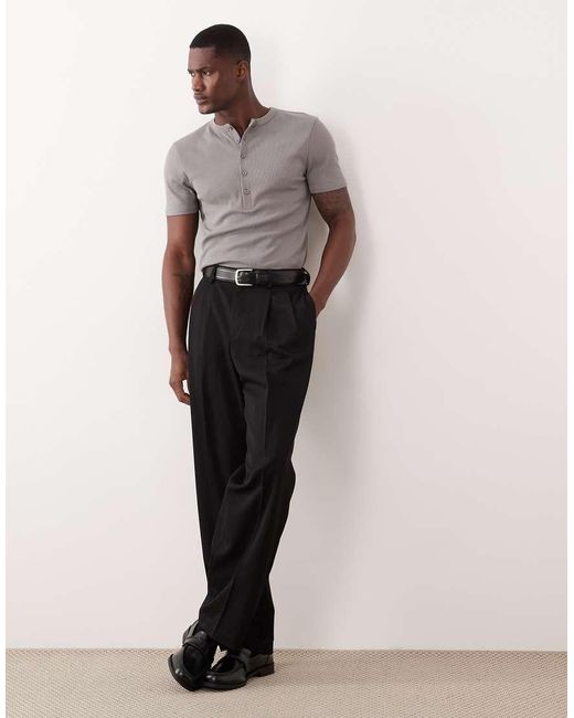 ASOS Gray Muscle Fit T-shirt With Henley Neck for men