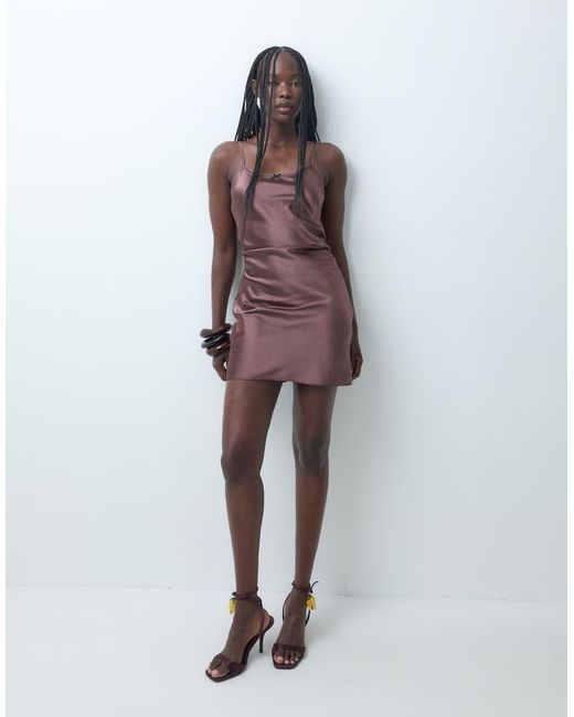 ASOS Brown Satin Mini Slip Dress