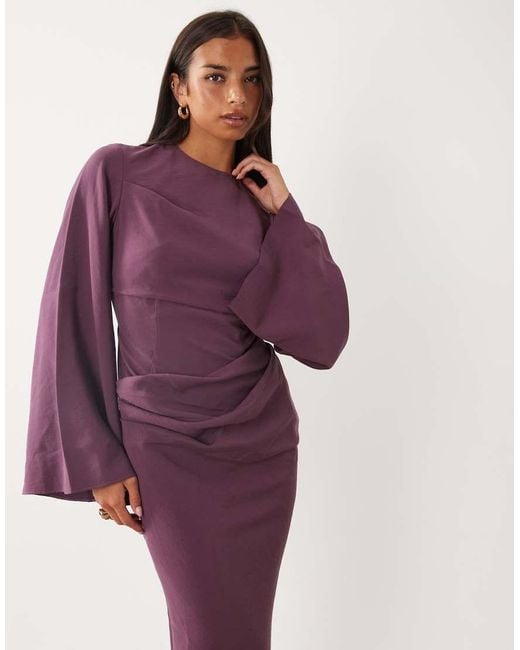 ASOS Purple Long Sleeve Waisted Maxi Dress