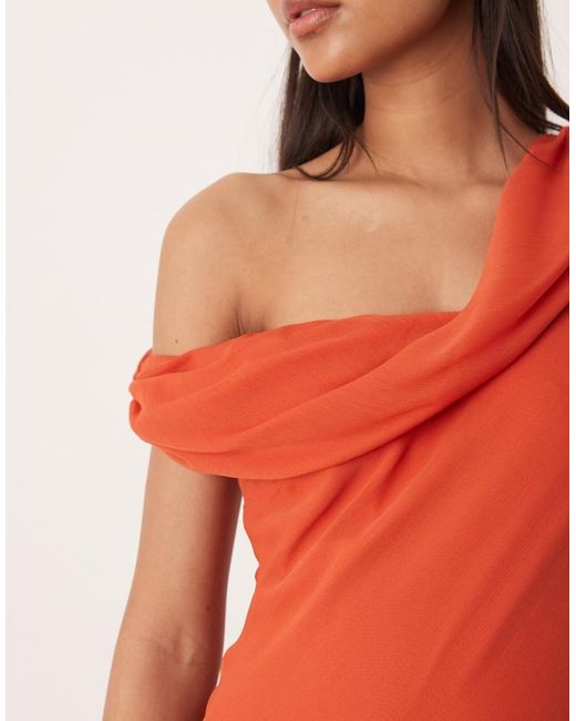 ASOS Red Fallen Twist Shoulder Chiffon Maxi Dress