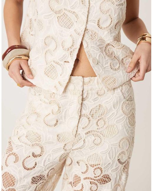 ASOS Natural Premium Culottes Co-ord With Floral Cutwork