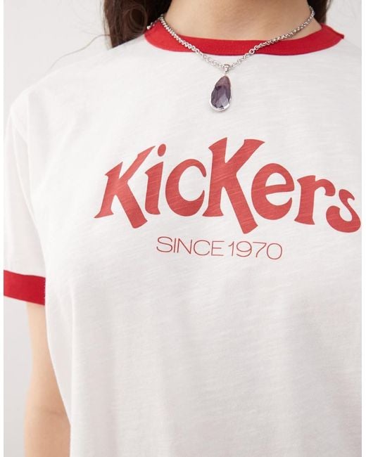 Kickers White Crop Ringer Tee With Red Logo
