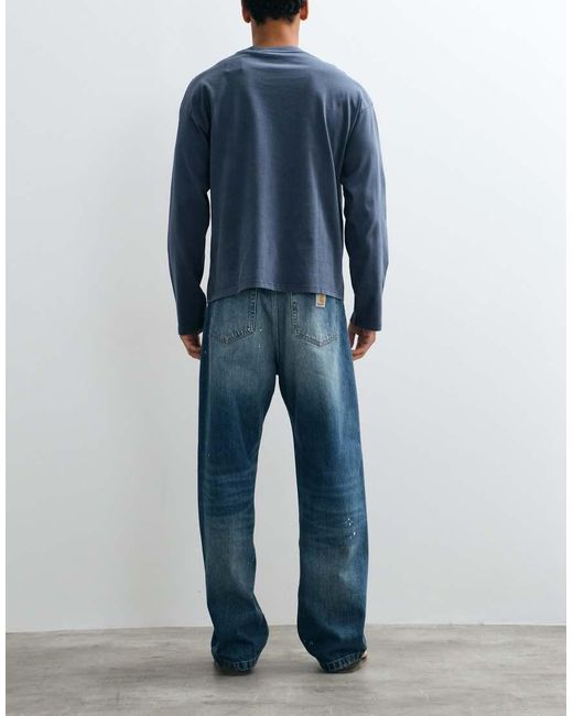 Carhartt Blue Landon Loose Fit Tapered Jeans With Paint Splatter Detail for men