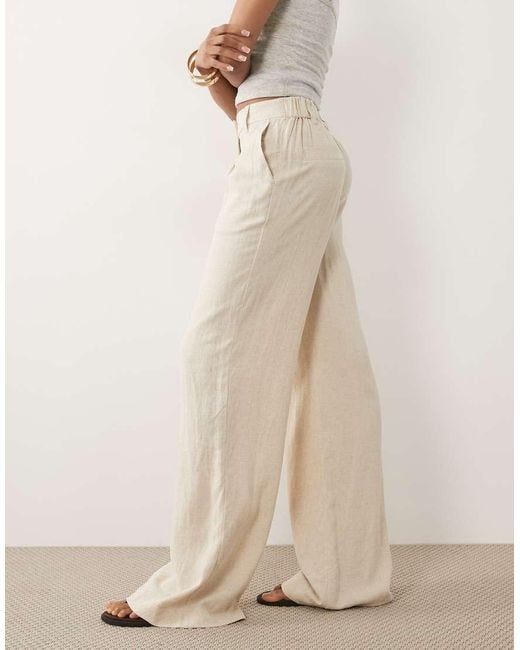 ASOS Natural Asos Design Tall Wide Leg Linen Blend Pants With Pleat Detail