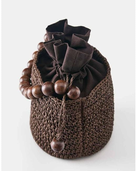 Pull&Bear Black Beaded Mini Bucket Bag
