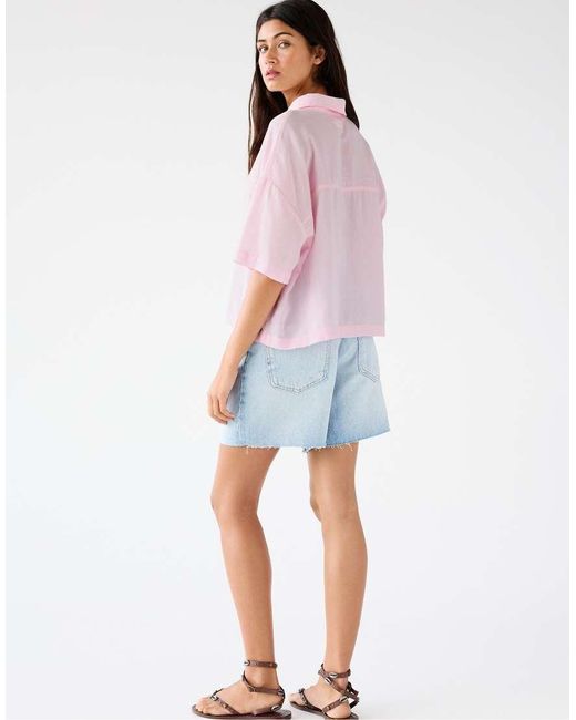 Camicia Stile Rustico A Maniche Corte di Pull&Bear in Pink