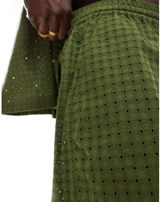 Short d'ensemble large en broderie anglaise - kaki ASOS pour homme en coloris Green