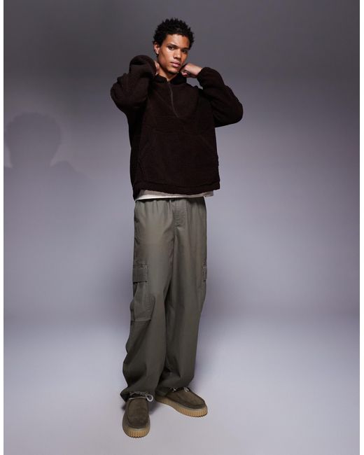 Sweat à capuche ultra-oversize à col cheminée zippé en imitation peau ASOS pour homme en coloris Gray