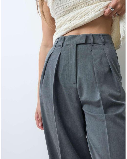 ASOS Gray Tall Tailored Wide Leg Trousers With Pleat Detail