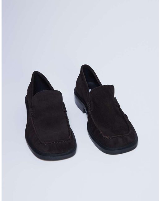 TOPSHOP White Premium Clover Real Suede Loafers With Ruched Detail